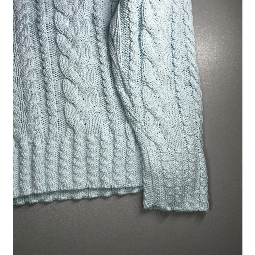 J Crew Cable Knit Crewneck Sweater Womens Medium Blue Midday Skies Classic